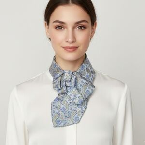 Baby Blue Paisley Ascot Scarf Made From A Repurposed Silk Necktie.